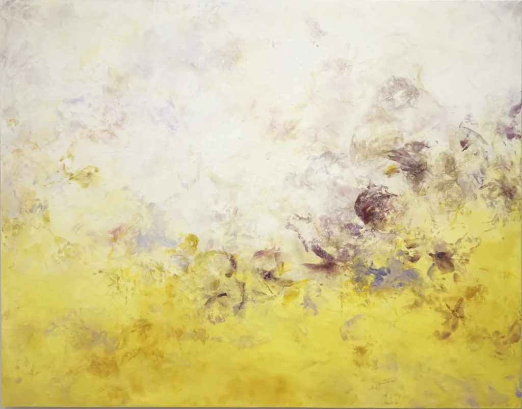 Betsy Eby, Carnival, 2019, Hot wax, cold wax, ink, oil on canvas wrapped panel, 55 x 70 inches