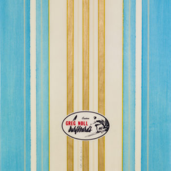 Peter Dayton, Greg Noll #7, “Happy Hodaddy”, 2008, Oil, acrylic, resin and paper decal on birch panel, 22 x 14 inches