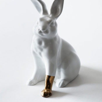 Scott Patt, Rabbit with foot (gold), 2012, Bronze, enamel and 24k gold plating, 9 3/4 x 6 x 4 inches