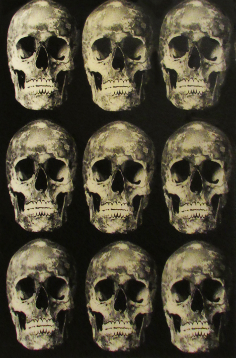 Peter Dayton, Skull Repetition #1, 2007, Xerox collage on canvas, 24 x 18 inches