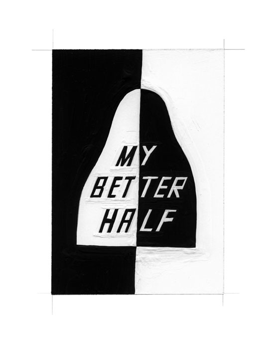 Scott Patt, My Better Half, 2014, Cel-vinyl acrylic on acid-free bistol board, 4 x 3 inches, 17 x 14 inches