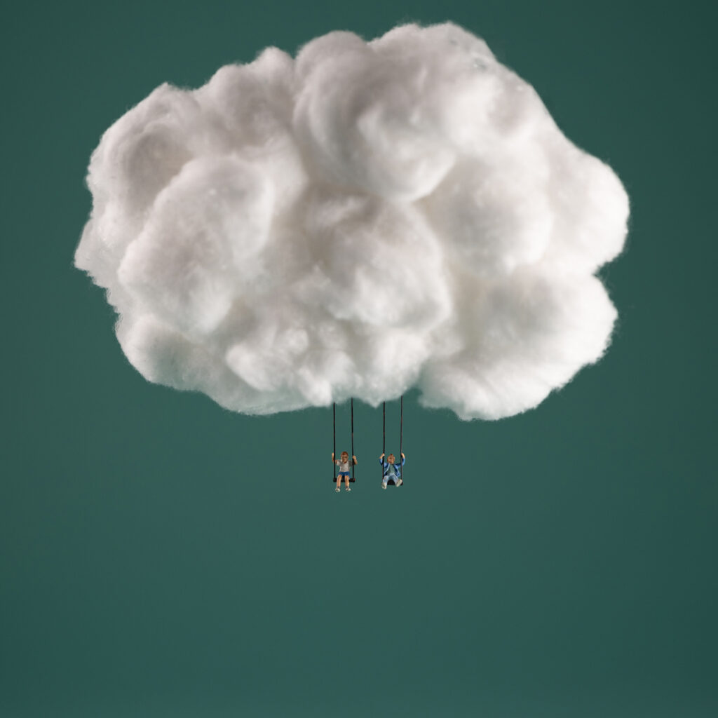 Christopher Boffoli, Cloud Swings, 2023, Archival ink print with acrylic dibond mounting, Available in various sizes