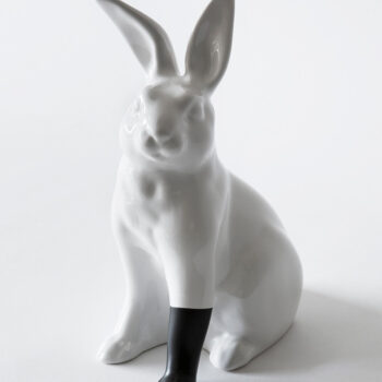 Scott Patt, Rabbit with foot (black), 2012, Ceramic and rubber, 10/20, 9 3/4 x 5 1/4 x 8 inches