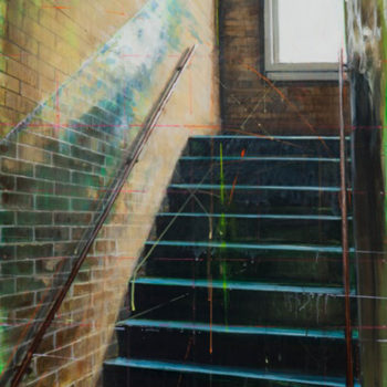 Peter Waite, Stairs / PS 1 / NYC (#1) 1/2C, 2011, Acrylic on single panel with plexi frame, 30 1/2 x 22 1/4 inches