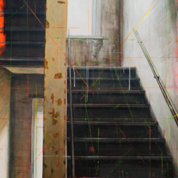 Peter Waite, Stairs / PS 1 (#2) C, 2012, Acrylic on single panel with plexi frame, 32 x 1/4 x 24 1/4 inches
