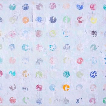 Nicole Charbonnet, Erased Hirst (Blue), 2009-15, Mixed media on canvas, 66 x 66 inches