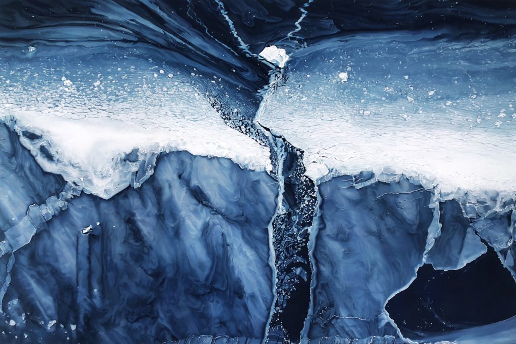 Zaria Forman, Weddell Sea (Southeast off the tip of the Antarctic Peninsula) 66° 8’, 32.831”S, 49° 50’, 32.118”W, October 27th, 2016, Soft pastel on paper, 60 x 90 inches, 2018
