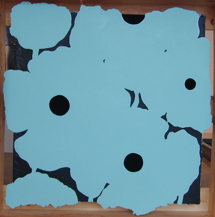 Aqua Flowers August 3, 2002 2002, Enamel, oil, tar and spackle on tile over wood, 36 x 36 inches