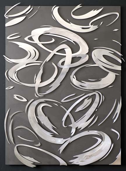 Andreas Kocks, Some Song and Dance, 2014, Aluminum leaf on watercolor paper on wood, 46 x 35 inches x 2 5/8 inches