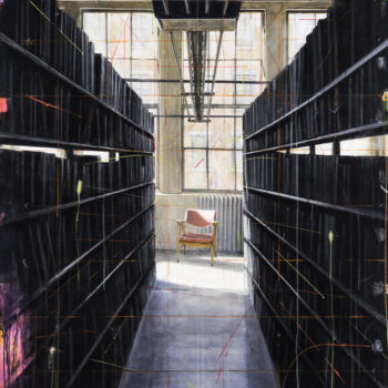 Peter Waite, Book Store/Cincinnati (#2), 2015, Acrylic on panels, 72 x 48 inches