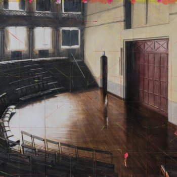 Peter Waite, Lecture Theatre/Liverpool, 2015, Acrylic on panels, 48 x 72 inches