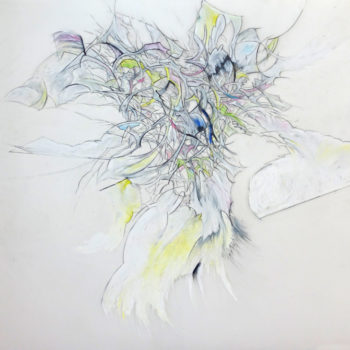 Julia von Eichel, Stepping Out, My Little Bird, 2016, Oil pastel and graphite on Mylar, 32 x 34 1/2 inches