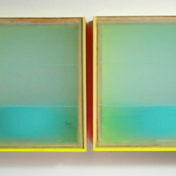Heather Hutchison, Luminous Flux, 2013, Birch, Plexiglas, tape, pigment, enamel, aluminum, 11 1/2 x 23 1/4 x 2 3/4 inches