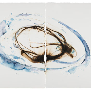 Etsuko Ichikawa, Vitrified 5718, 2018, Glass pyrograph and watercolor on paper, 30 x 45 inches