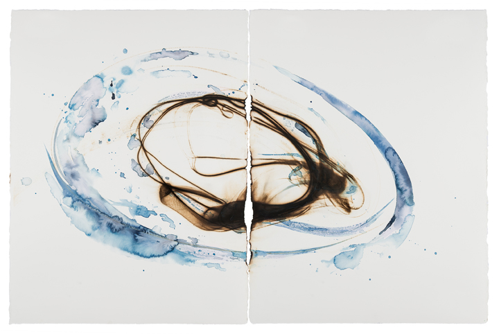 Etsuko Ichikawa, Vitrified 5718, 2018, Glass pyrograph and watercolor on paper, 30 x 45 inches
