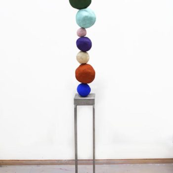 Annie Morris, Stack 7, 2016, Plaster, sand, polystyrene, raw pigment, steel and concrete base, 39 inches high, plinth is 37 3/8 x 7 1/2 x 7 1/2 inches