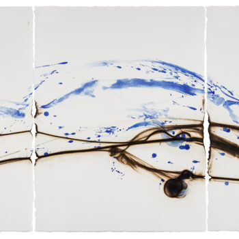 Etsuko Ichikawa, Vitrified 6718, 2018, Glass pyrograph and watercolor on paper, 30 x 67.5 inches