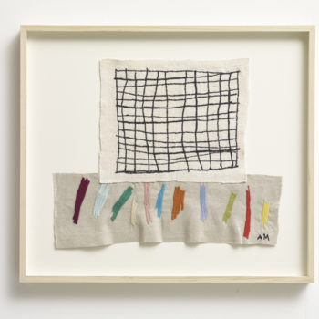 Annie Morris, Grid 11, Cadmium Red, 2017, Canvas, thread, 19 x 22 inches
