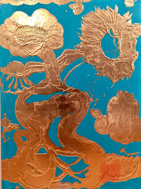 Catherine Howe, Gilded Painting (Luminous Turquoise), 2018, Acrylic resin, pigment, metal leaf on canvas 48 x 36 inches