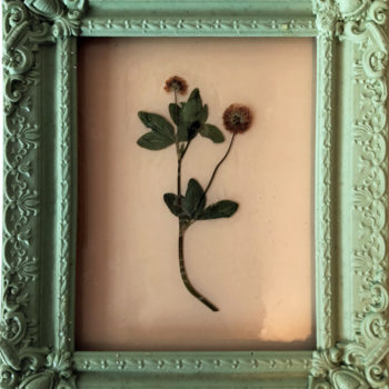Jil Weinstock, In Viriditas Viridis in Mentham / Weed in Mint Green Frame, 2019, Rubber and plant life, 17 x 12 inches