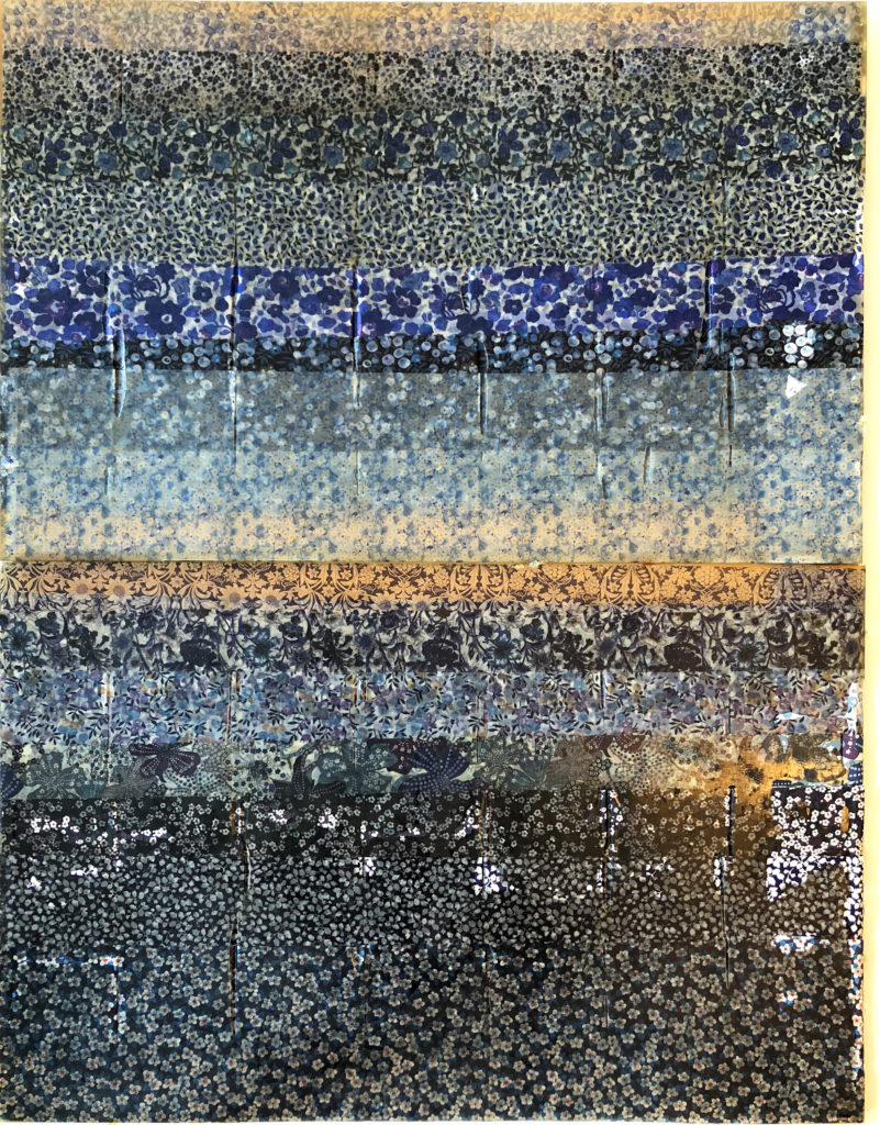 Jil Weinstock, Morbi Iibero Caeruleum Aquae Flores / Liberty Fabric Blue Waters Flowers, 2019, Rubber and fabric, 32 x 24 inches
