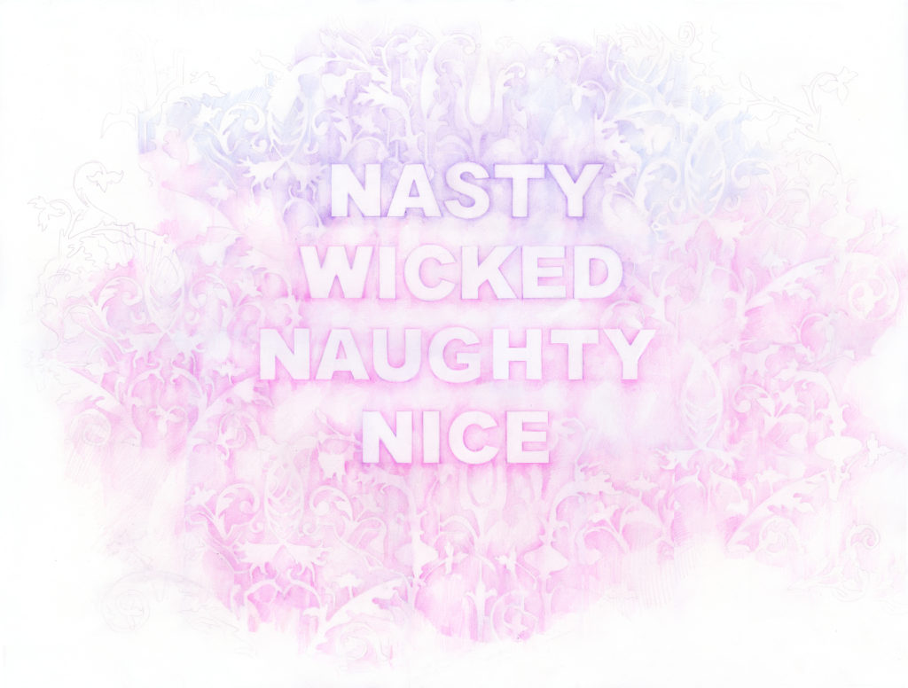 Amanda Manitach, Nasty Wicked Naughty Nice, 2019, Colored pencil on paper, 22 x 30 inches