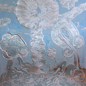 Catherine Howe, Blue Opal Painting (Rosie), 2019, Aluminum leaf, mica interference pigment, acrylic mediums, acrylic paint on canvas, 60 x 48 inches