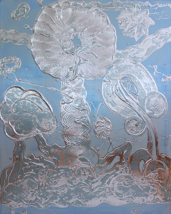 Catherine Howe, Blue Opal Painting (Rosie), 2019, Aluminum leaf, mica interference pigment, acrylic mediums, acrylic paint on canvas, 60 x 48 inches