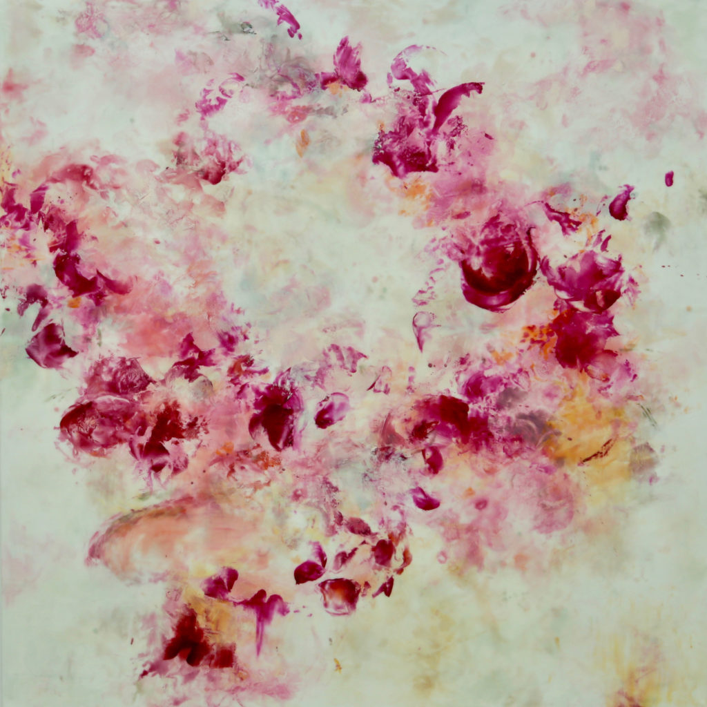 Betsy Eby, Pleasure Principle, 2019, Hot wax, cold wax, ink, oil on prepared aluminum, 60 x 60 inches
