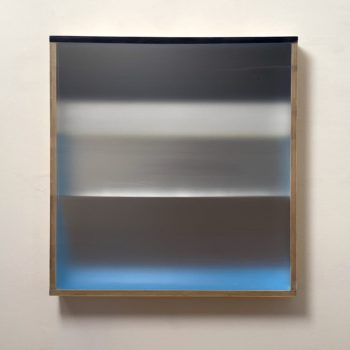 Heather Hutchison, Incoming, 2019, Mixed media, reclaimed Plexiglas, birch plywood box, 29 7/8 x 28 3/8 x 3 3/4 inches
