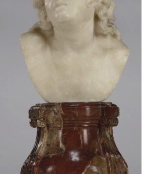Unknown Artist, Late 18th/Early 19th Century, Bust of Dying Alexander, Alabaster on marble base, 15 inches tall