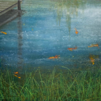 Katherine Bowling, Koi Pond, 2016, Oil and spackle on wood, 42 x 48 inches