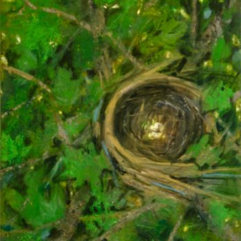 Katherine Bowling, Empty Nest, 2019, Oil on spackle on wood panel, 28 x 18 inches