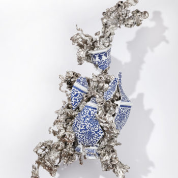 SOLD Peter Gronquist, immortals 6, 2019, Ceramic, nickel plated aluminum, epoxy, 36 x 18 x 12 inches