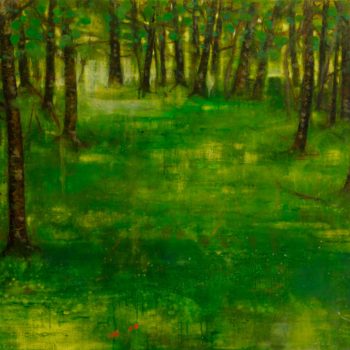 Katherine Bowling, Walk in the Woods, 2020, Oil on spackle on wood panel, 34 x 36 inches