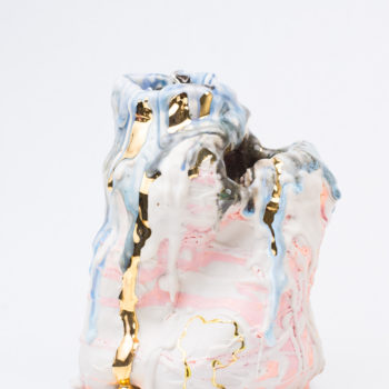 Andrew Casto, Accumulation Vessel 53, 2019, Porcelain and 18K Gold Lusters, 5 x 6 x 8 inches