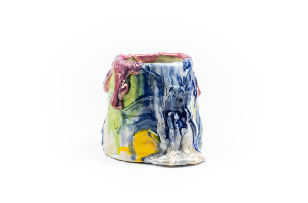 Andrew Casto, Accumulation Vessel 87, 2021, Porcelain and Gold Lusters, 6 x 7 x 6 1/2 inches