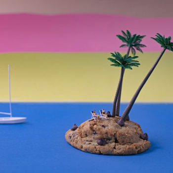 Christopher Boffoli, Chocolate Chip Cookie Island, 2020, Archival ink print with acrylic dibond mounting, 12 x 18, 24 x 36, 32 x 48, 48 x 72 inches