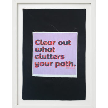 Stephanie Hirsch, Clear Out What Clutters Your Path, 2020, Swarovski crystals on fabric, 20 x 14 inches (framed)