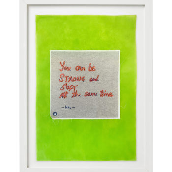 Stephanie Hirsch, You Can Be Strong and Soft, 2020, Swarovski crystals on fabric, 20 x 14 inches (framed)