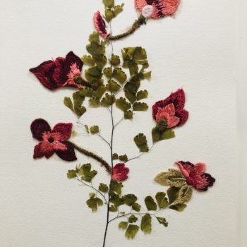 Jil Weinstock, Collaborator #1, 2020, Thread, plant life, watercolor paper, 12 x 9 inches