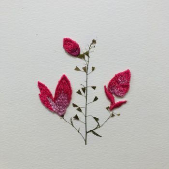 Jil Weinstock, Collaborator #2, 2020, Thread, plant life, watercolor paper, 12 x 9 inches