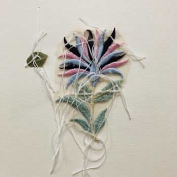 Jil Weinstock, Unwanted Collaborator #7, 2020, Thread, plant life, watercolor paper, 12 x 9 inches