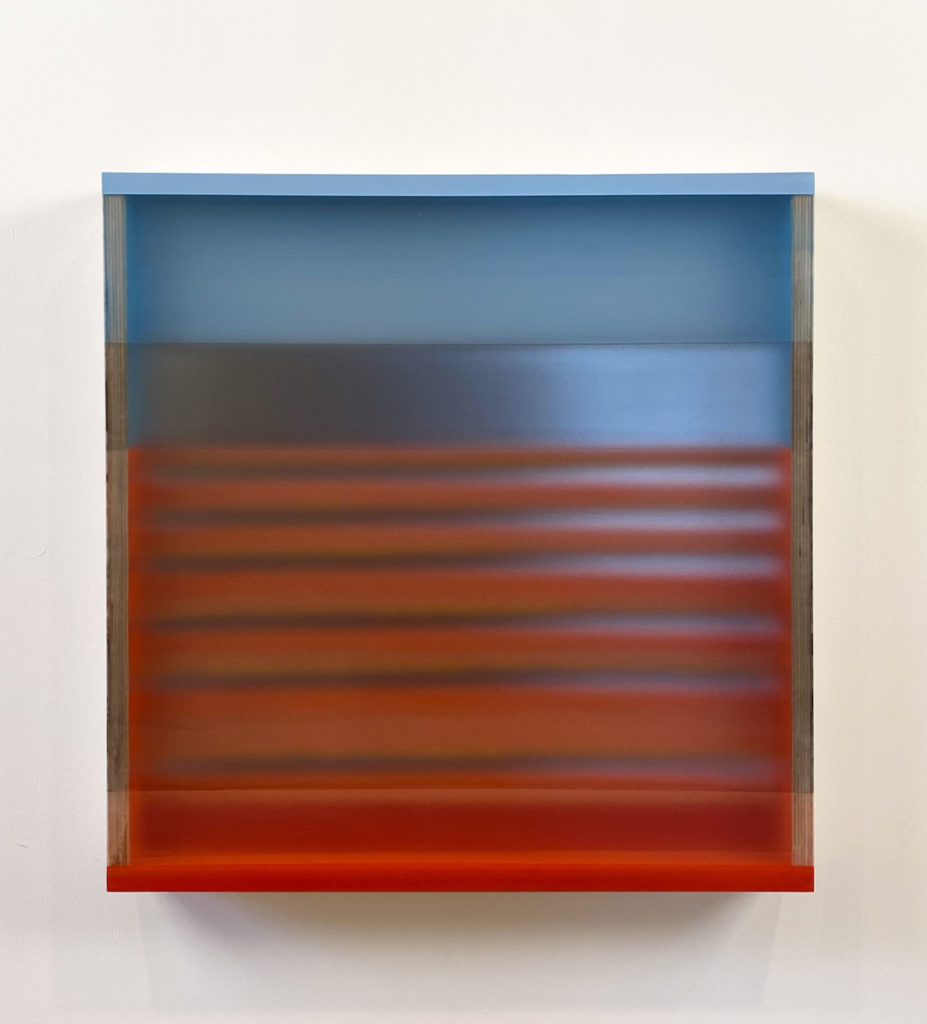 Heather Hutchison, Amber Waves, 2020, Mixed media, reclaimed Plexiglas, birch plywood box, 24 3/4 x 25 x 3 3/4 inches