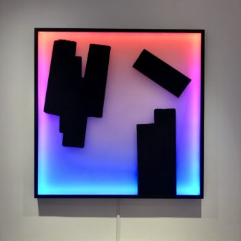 Peter Gronquist, blackout, 2020, Acrylic, enamel, and LED on wood and plexiglass, 72 x 72 inches, Installation View