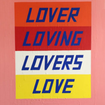 Scott Patt, Lover Loving Lovers Love, 2014, Cel-vinyl acrylic and matte varnish on cradled wood panel, 30 x 21 inches