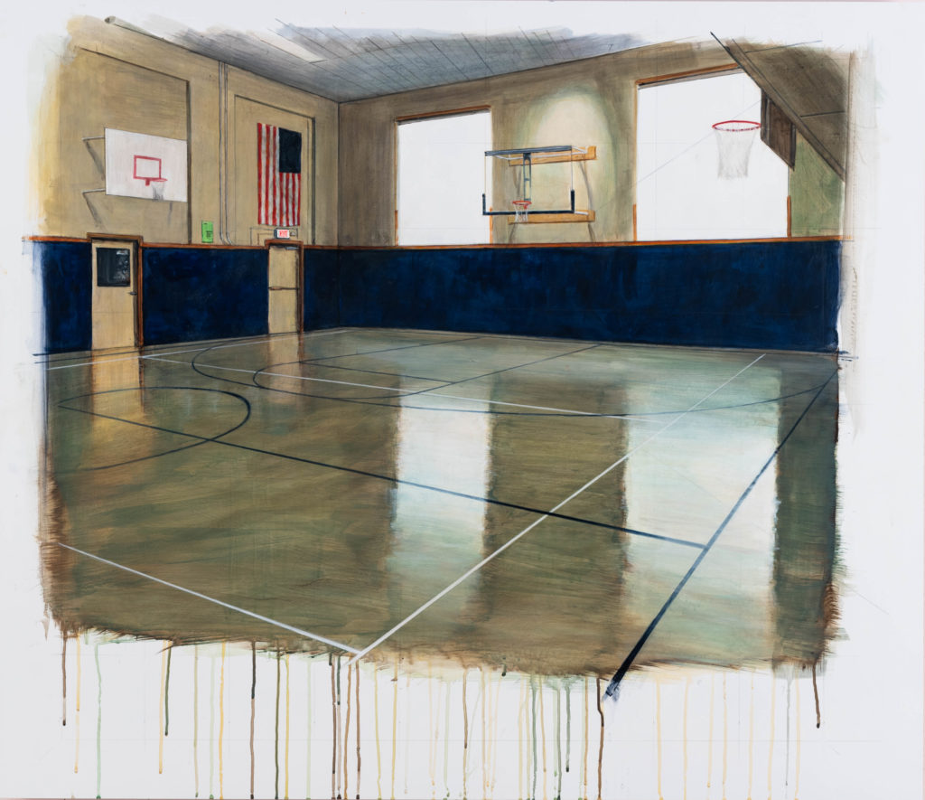Peter Waite, Gym, 2020, Acrylic on Panel, 43½ x 37½ inches