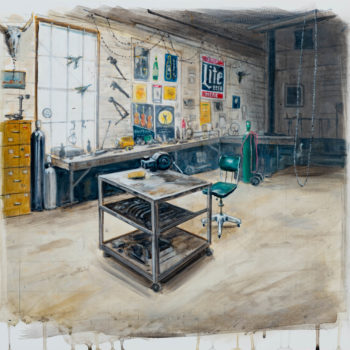 Peter Waite, Ray's Welding Shop, 2021, Acrylic on Panel, 18 x 22 inches
