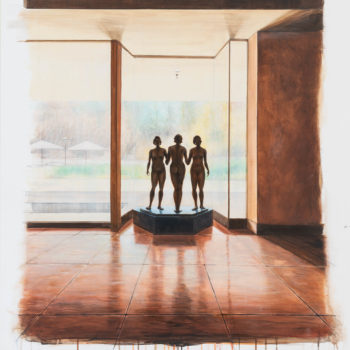 Peter Waite, Museum Lobby LA, 2020, Acrylic on Panel, 43½ x 37½ inches