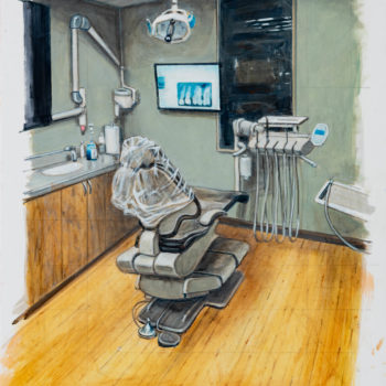 Peter Waite, Dental Chair, 2021, Acrylic on Panel, 24 x 17¾ inches